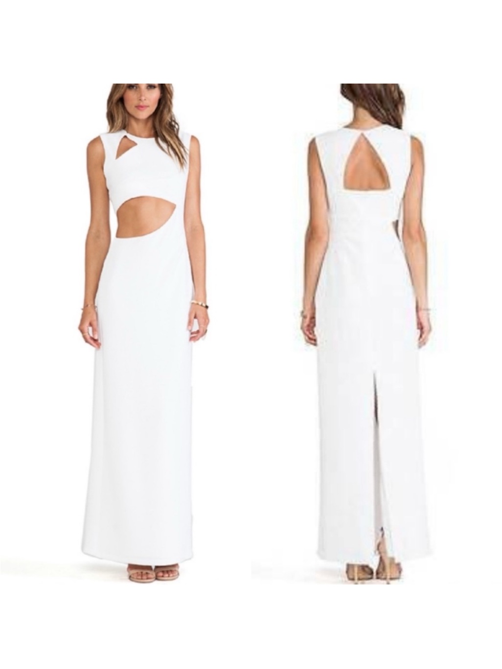 Sleeveless White Maxi Dress With Side Cutout And Keyhole Back Bcbg Kinora Gown